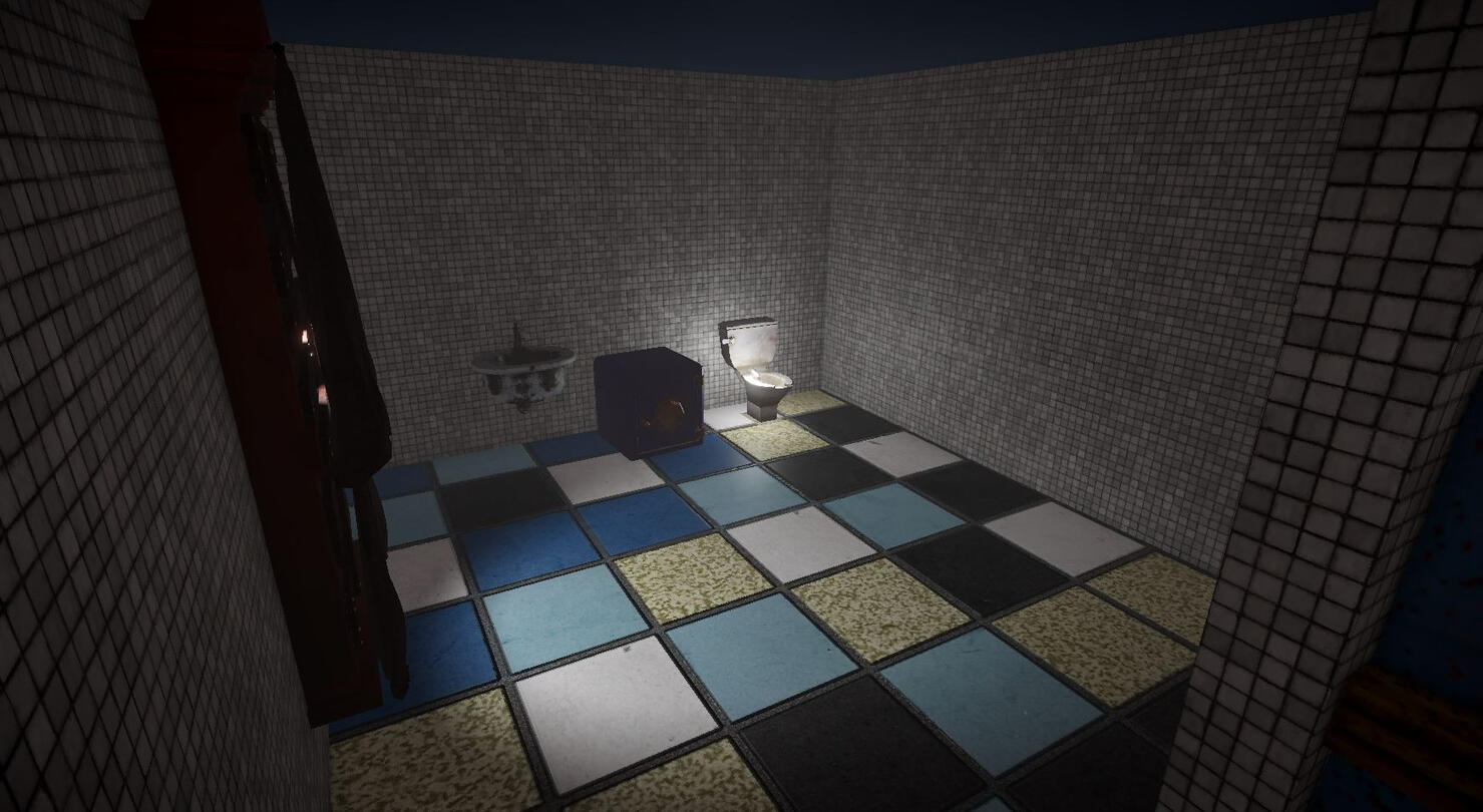 Bathroom, with key in toilet